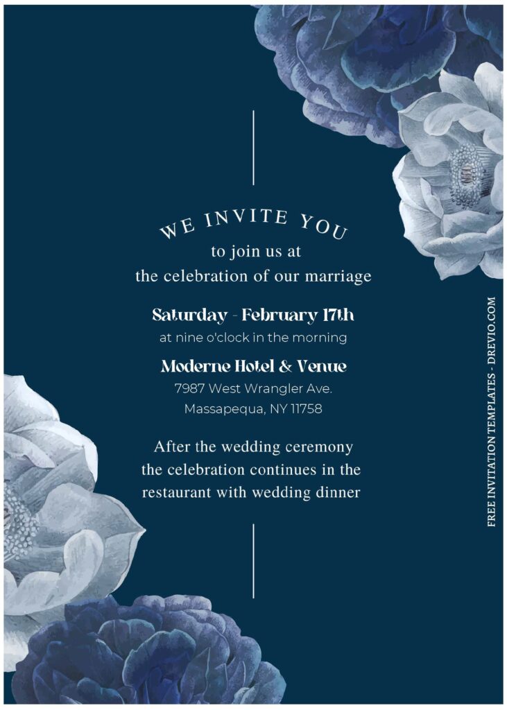 (Free Editable PDF) Dreamy Blue Flower Wedding Invitation Templates C