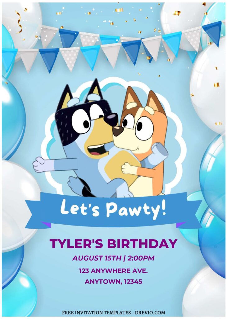 (Free Editable PDF) Bluey's Adventure Birthday Invitation Templates A