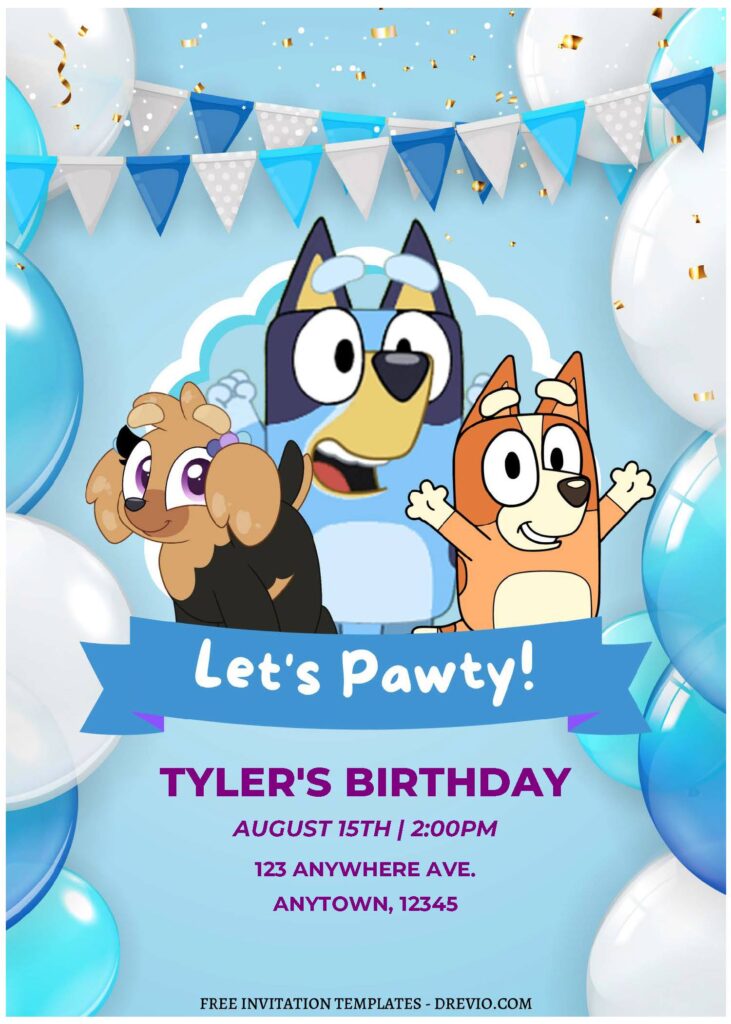 (Free Editable PDF) Bluey's Adventure Birthday Invitation Templates C