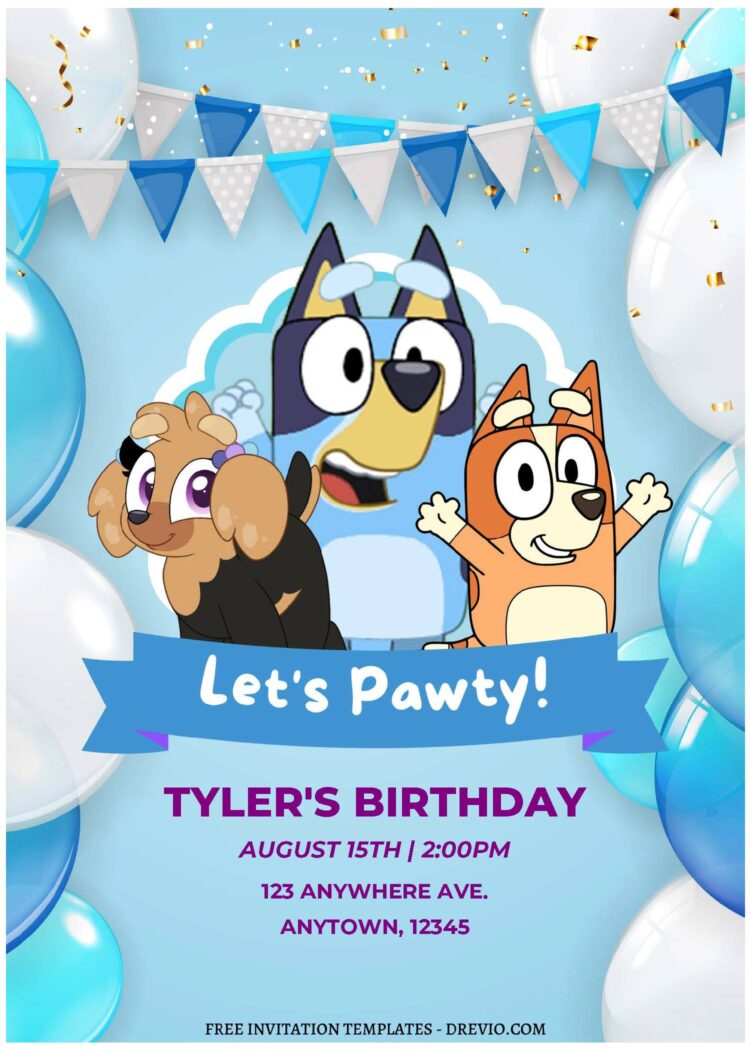 (Free Editable PDF) Bluey's Adventure Birthday Invitation Templates ...