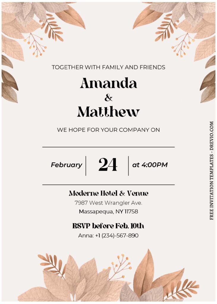 (Free Editable PDF) Modest And Chic Greenery Wedding Invitation Templates with watercolor foliage