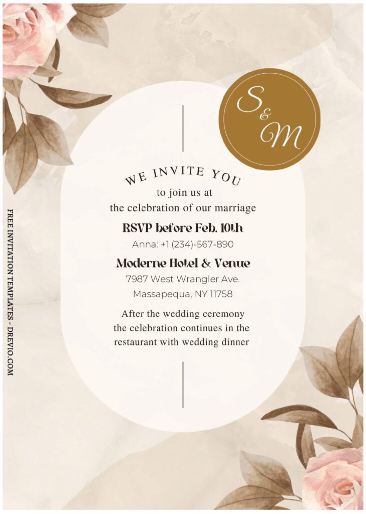 (Free Editable PDF) Modern Floral Brunch Wedding Invitation Templates A