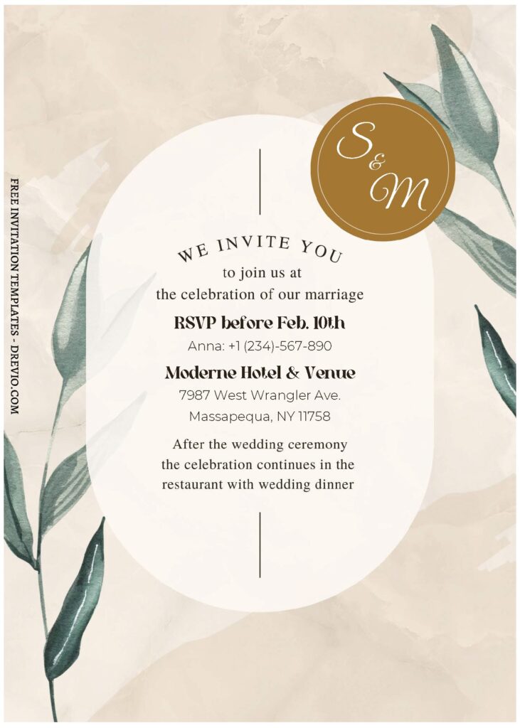 (Free Editable PDF) Modern Floral Brunch Wedding Invitation Templates C