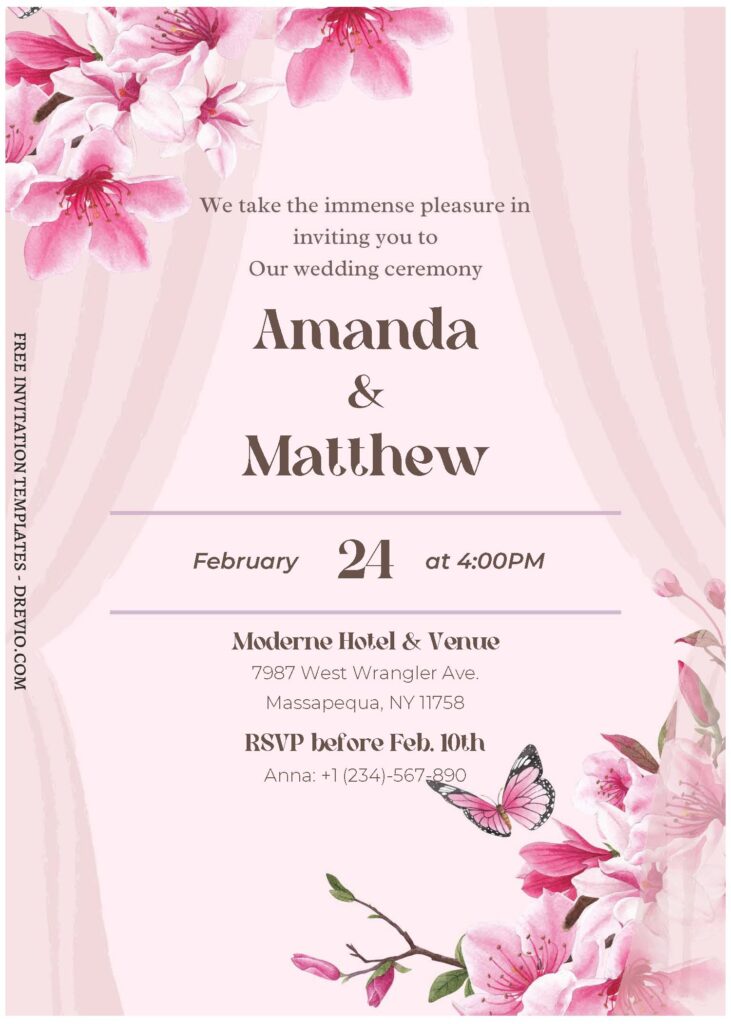 (Free Editable PDF) Beige Minimalist Floral Wedding Invitation Templates B