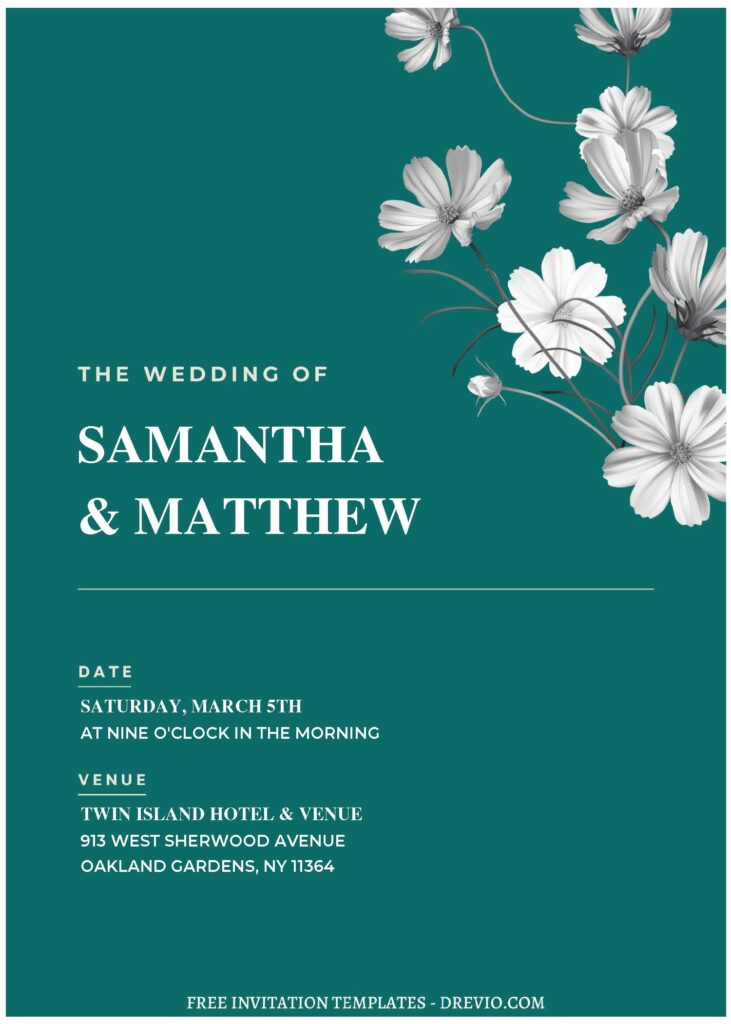 (Free Editable PDF) Exquisite Spring Cosmos Wedding Invitation Templates B