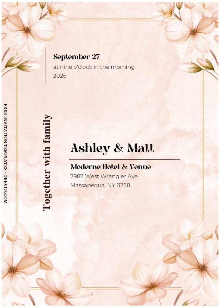 Invitation Template of (Free Editable PDF) Cosmos & Chrysanthemum Wedding Invitation Templates 1