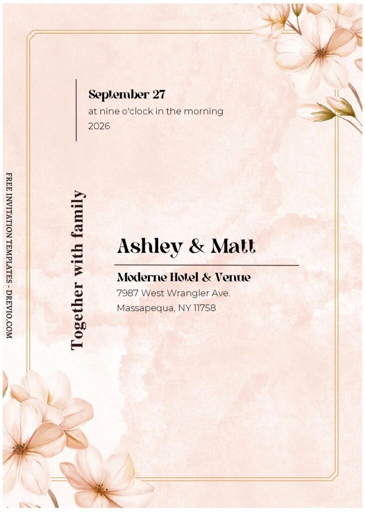 (Free Editable PDF) Cosmos & Chrysanthemum Wedding Invitation Templates A
