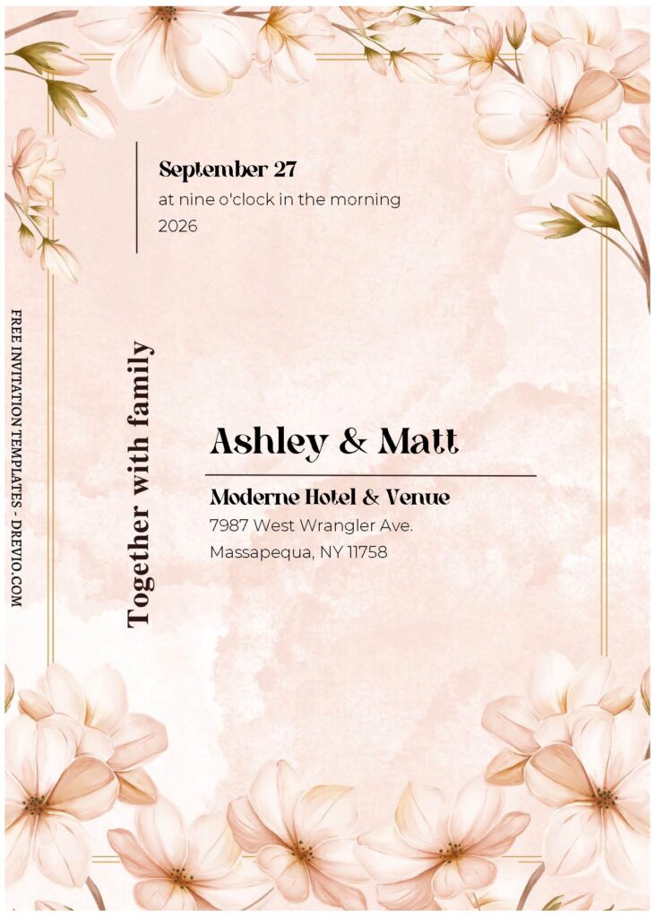 (Free Editable PDF) Cosmos & Chrysanthemum Wedding Invitation Templates C