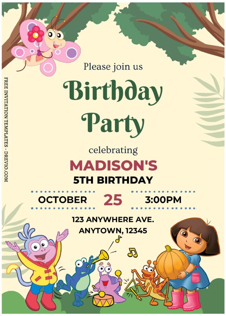 Invitation Template of (Free Editable PDF) Join Dora The Explorer In Jungle Birthday Invitation Templates 1