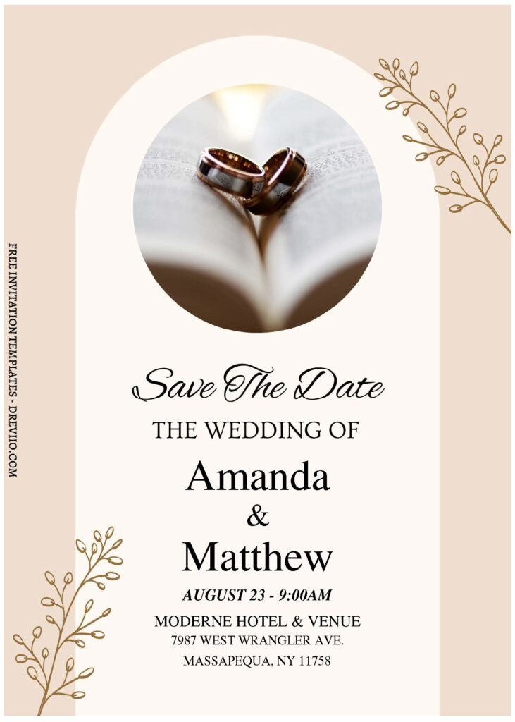 (Free Editable PDF) Minimalist Foliage Line Art Wedding Invitation Templates C
