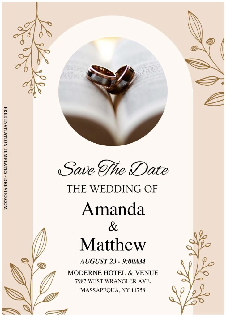 (Free Editable PDF) Minimalist Foliage Line Art Wedding Invitation Templates with editable text