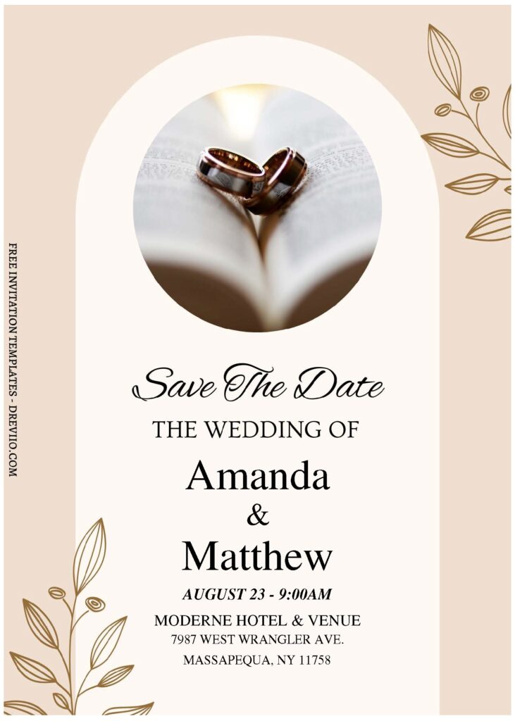(Free Editable PDF) Minimalist Foliage Line Art Wedding Invitation Templates A