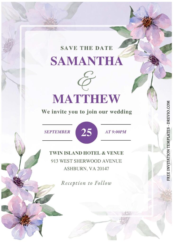 (Free Editable PDF) Pansy And Poppy Wedding Invitation Templates with elegant typefaces