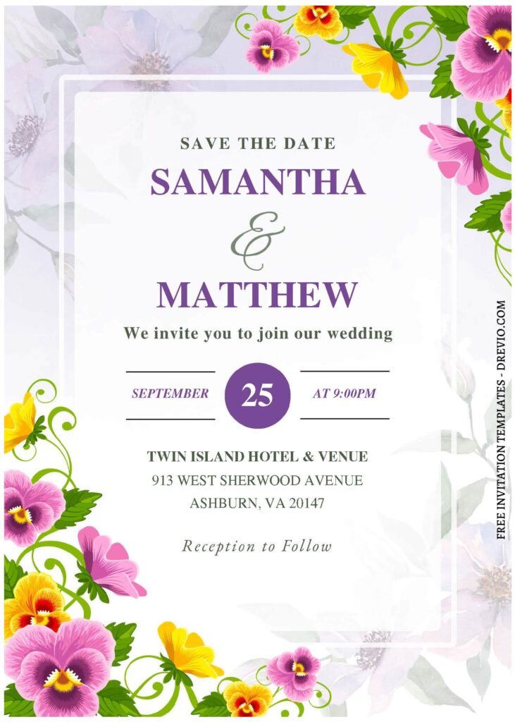 (Free Editable PDF) Pansy And Poppy Wedding Invitation Templates with editable text