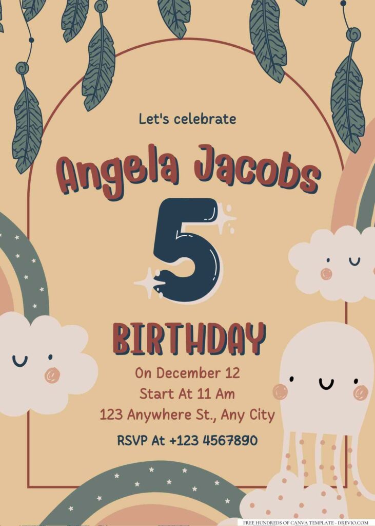 FREE Editable Bohemian Kids Birthday Invitation 