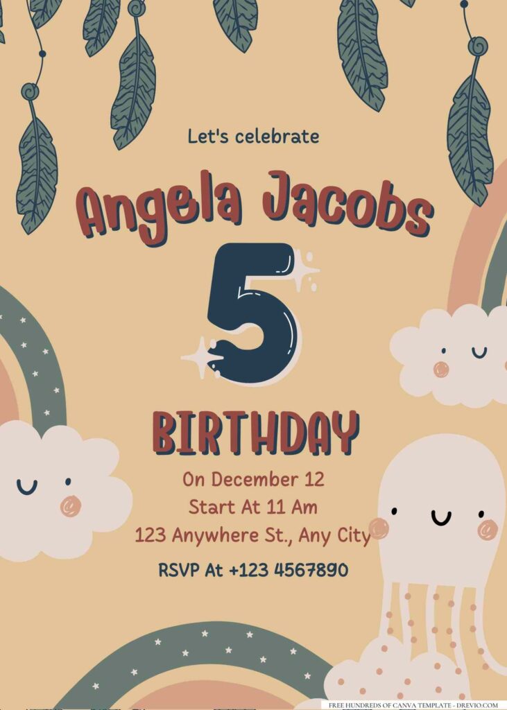 FREE Editable Bohemian Kids Birthday Invitation 