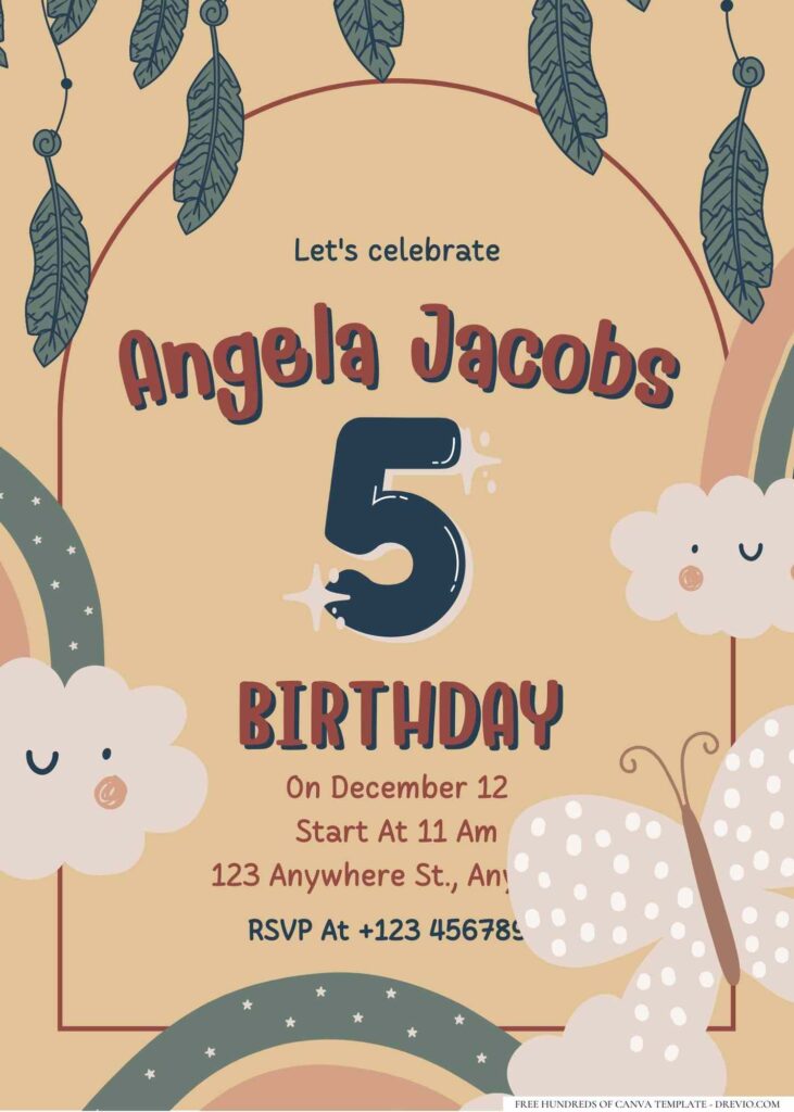 FREE Editable Bohemian Kids Birthday Invitation 