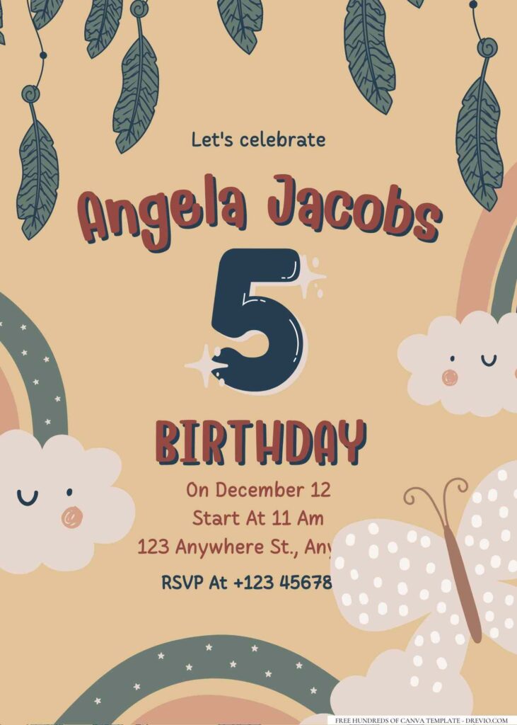 FREE Editable Bohemian Kids Birthday Invitation 