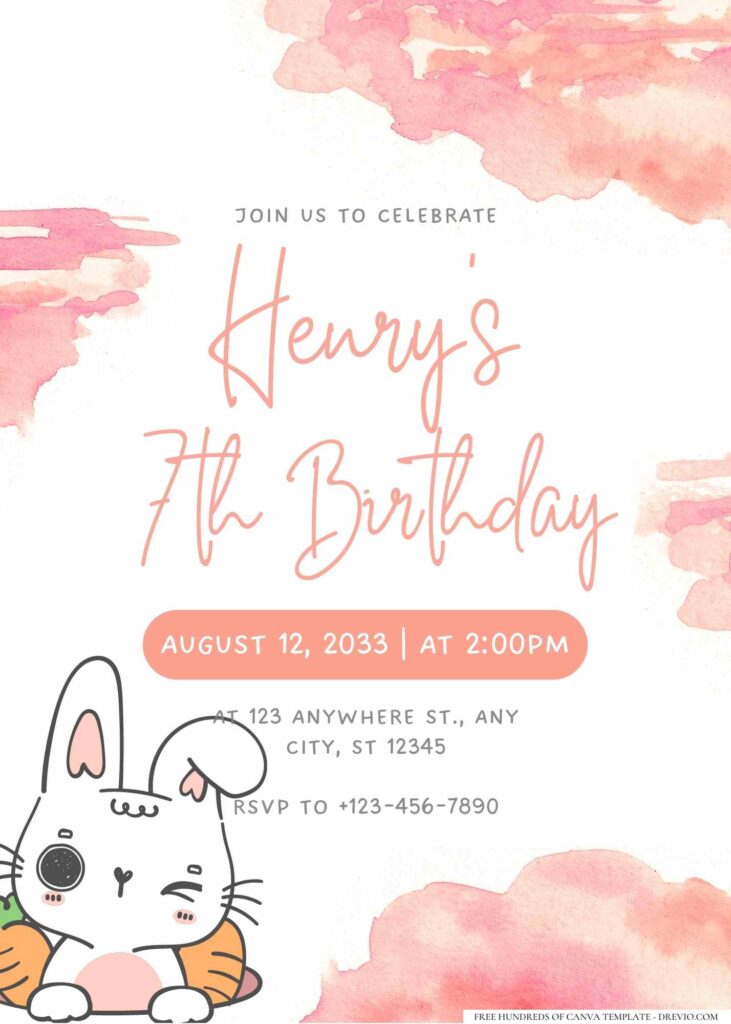 FREE Editable Bunny Cute Birthday Invitation