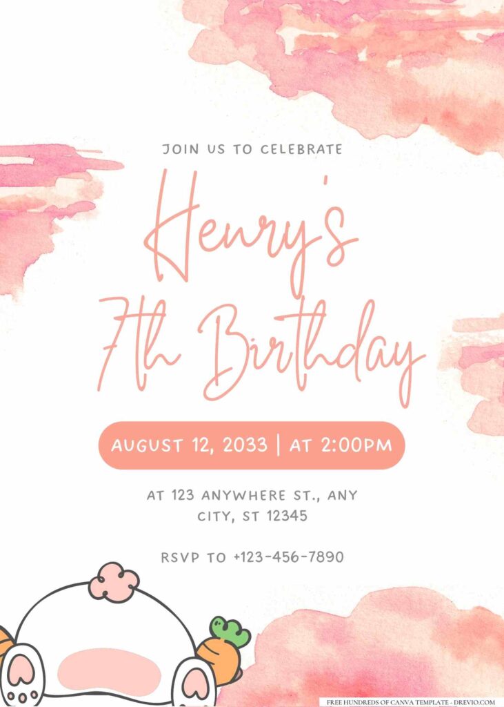 FREE Editable Bunny Cute Birthday Invitation