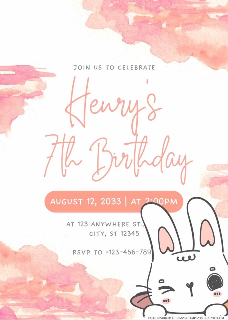 FREE Editable Bunny Cute Birthday Invitation