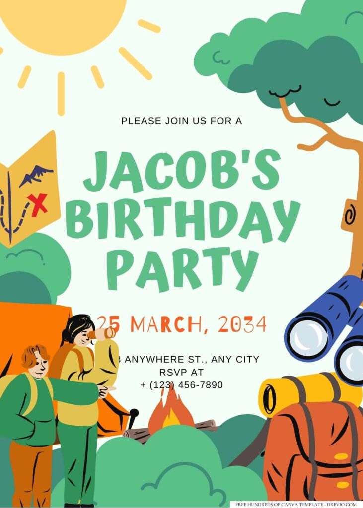 FREE Editable Camping Birthday Invitation