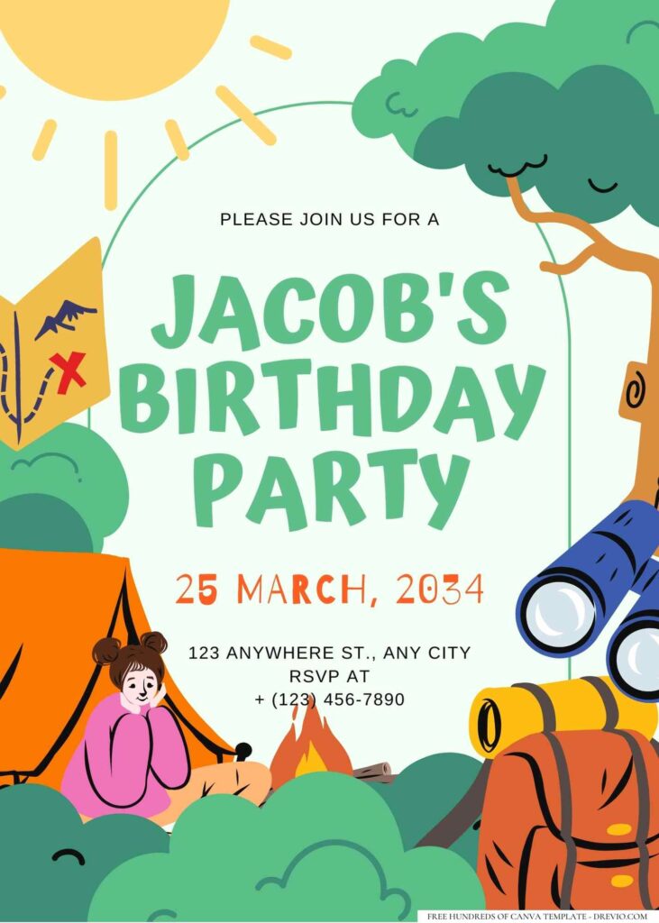 FREE Editable Camping Birthday Invitation