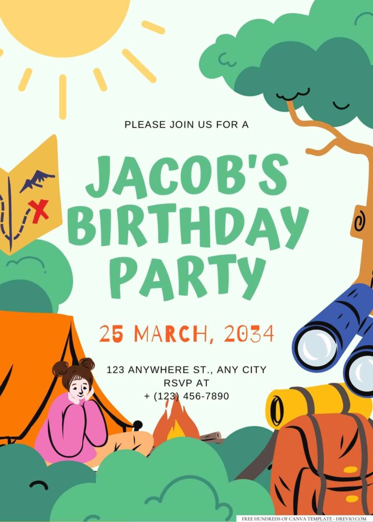 FREE Editable Camping Birthday Invitation
