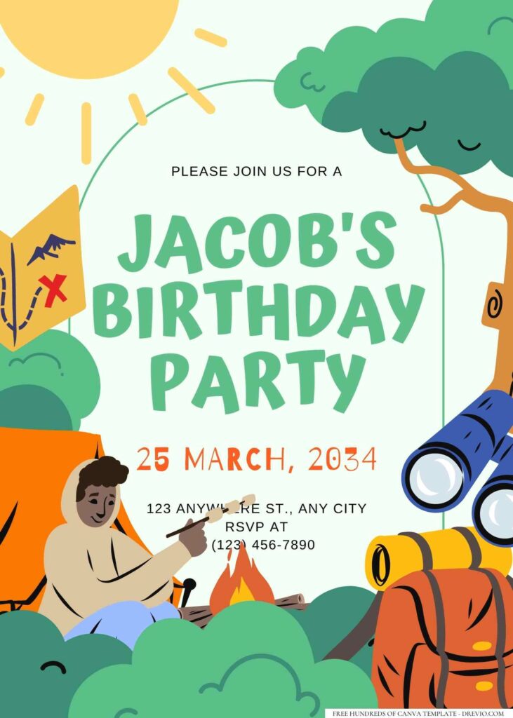 FREE Editable Camping Birthday Invitation