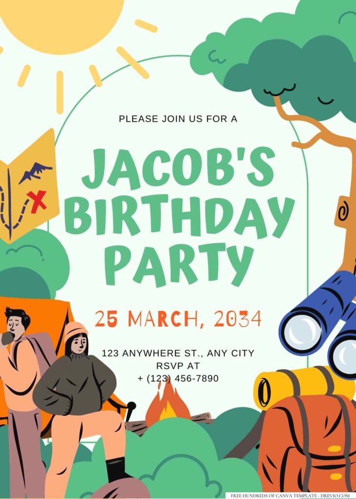 FREE Editable Camping Birthday Invitation