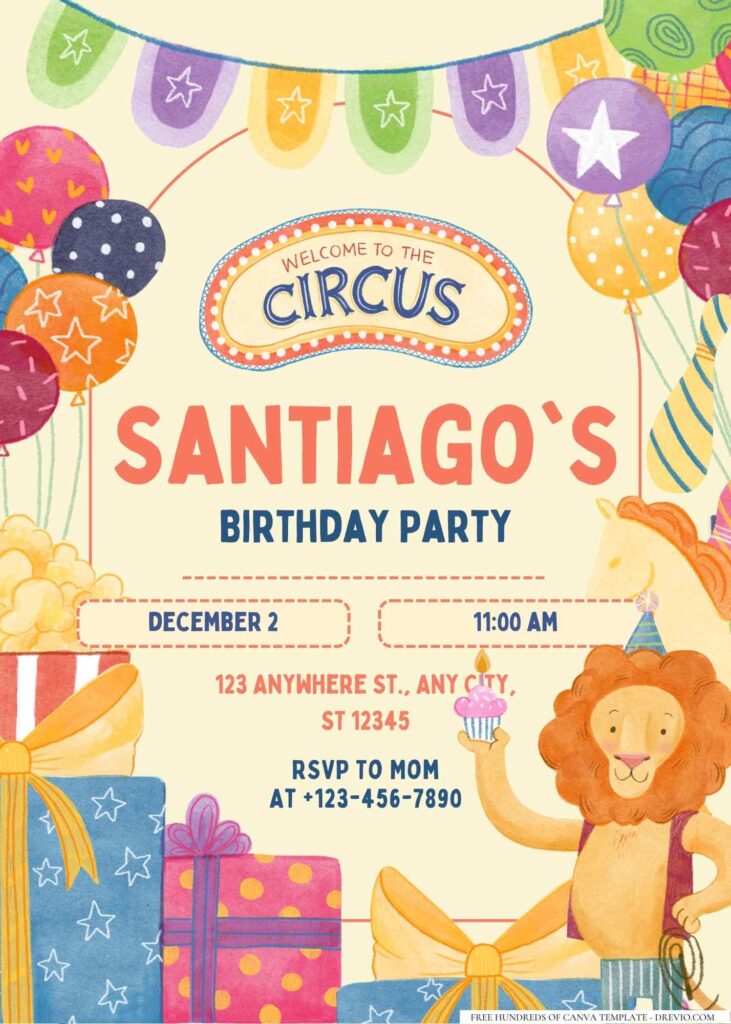 FREE Editable Circus Party! Birthday Invitation