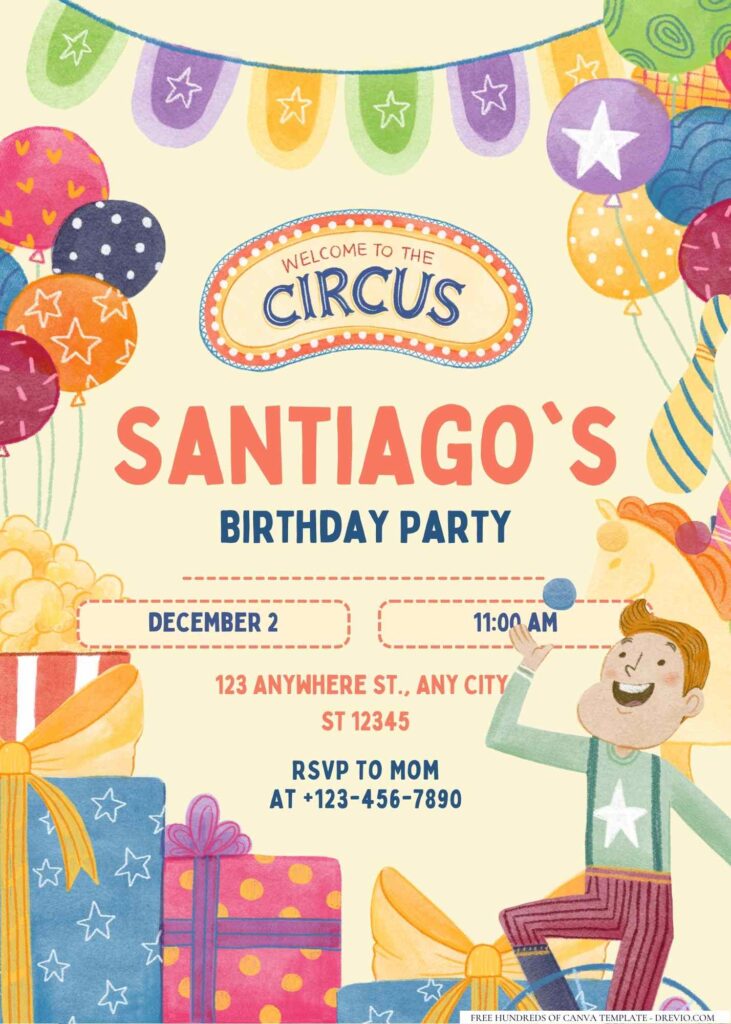 FREE Editable Circus Party! Birthday Invitation