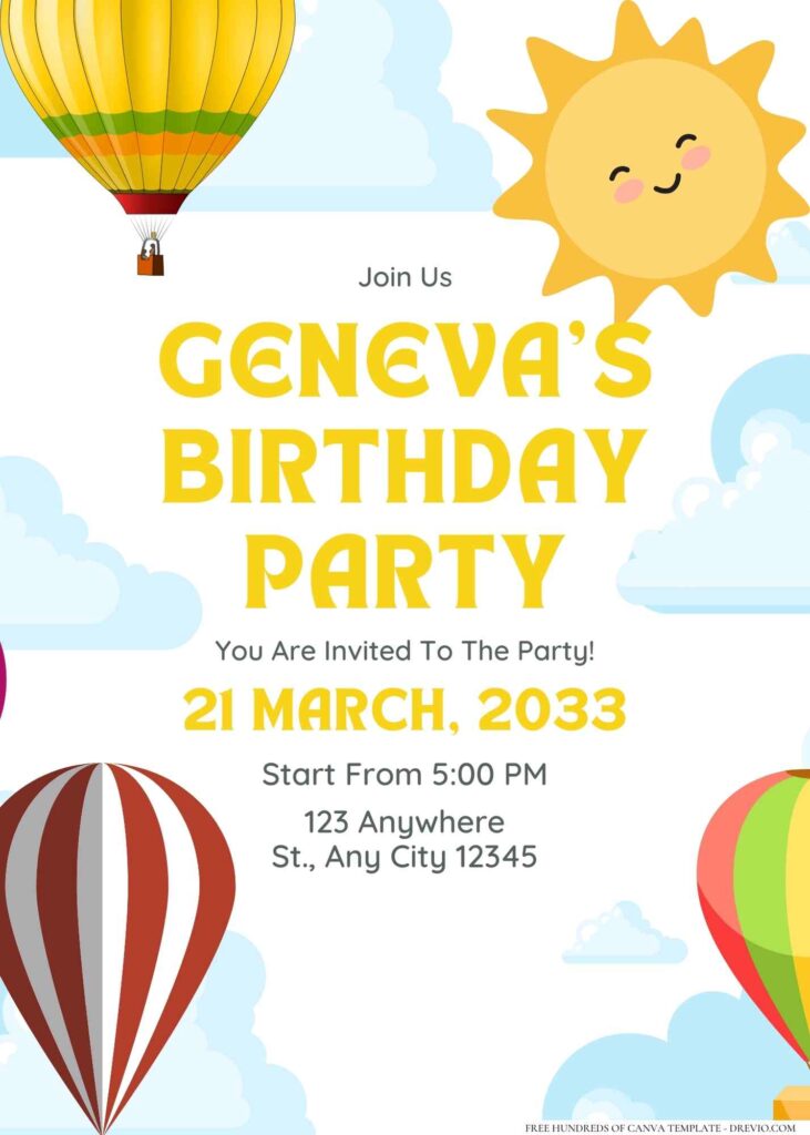 FREE Editable Hot Air Balloon Birthday Invitation