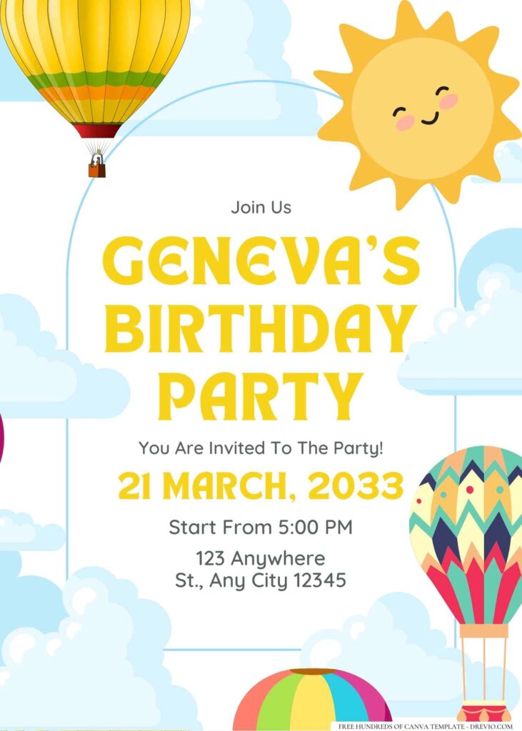 FREE Editable Hot Air Balloon Birthday Invitation