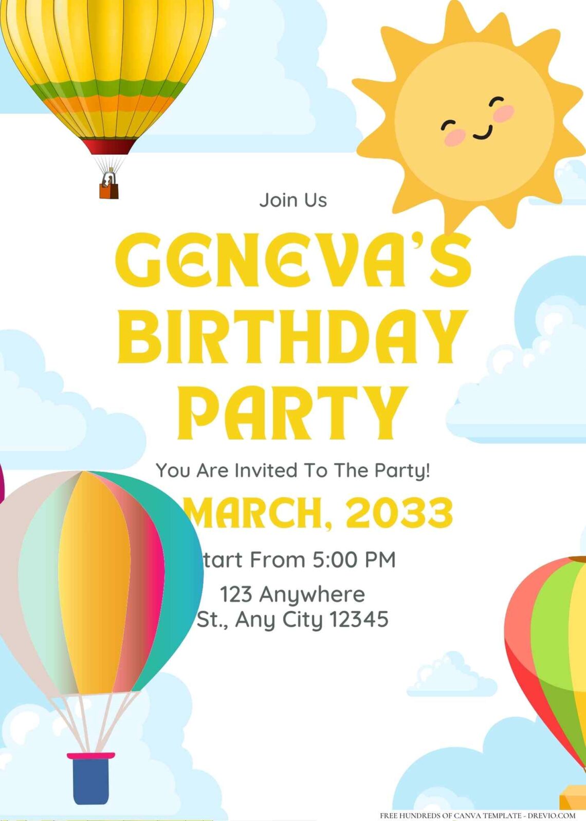FREE Editable Hot Air Balloon Birthday Invitation