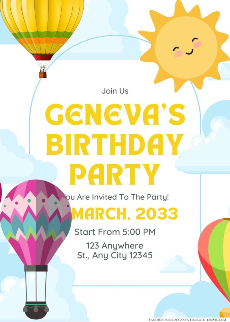 FREE Editable Hot Air Balloon Birthday Invitation