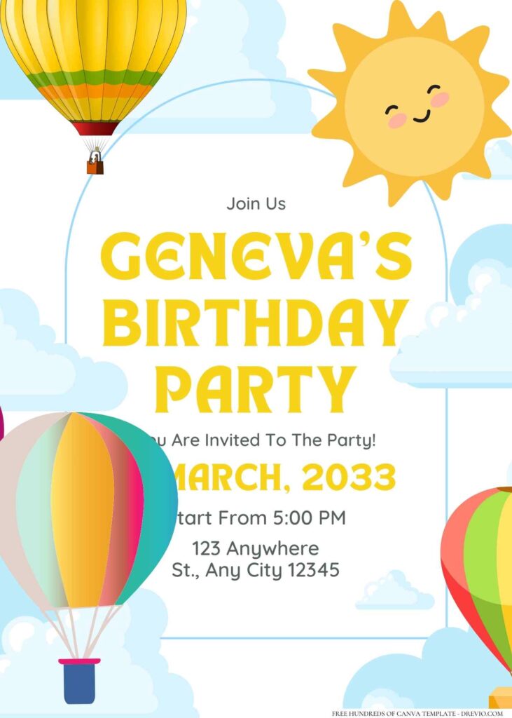 FREE Editable Hot Air Balloon Birthday Invitation