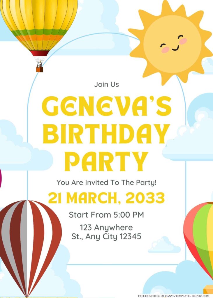 FREE Editable Hot Air Balloon Birthday Invitation