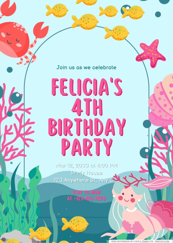 FREE Editable Mermaid Birthday Invitation