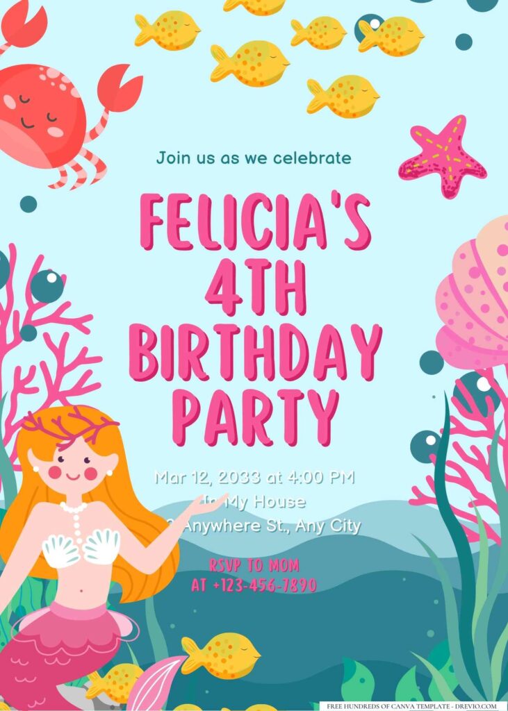 FREE Editable Mermaid Birthday Invitation