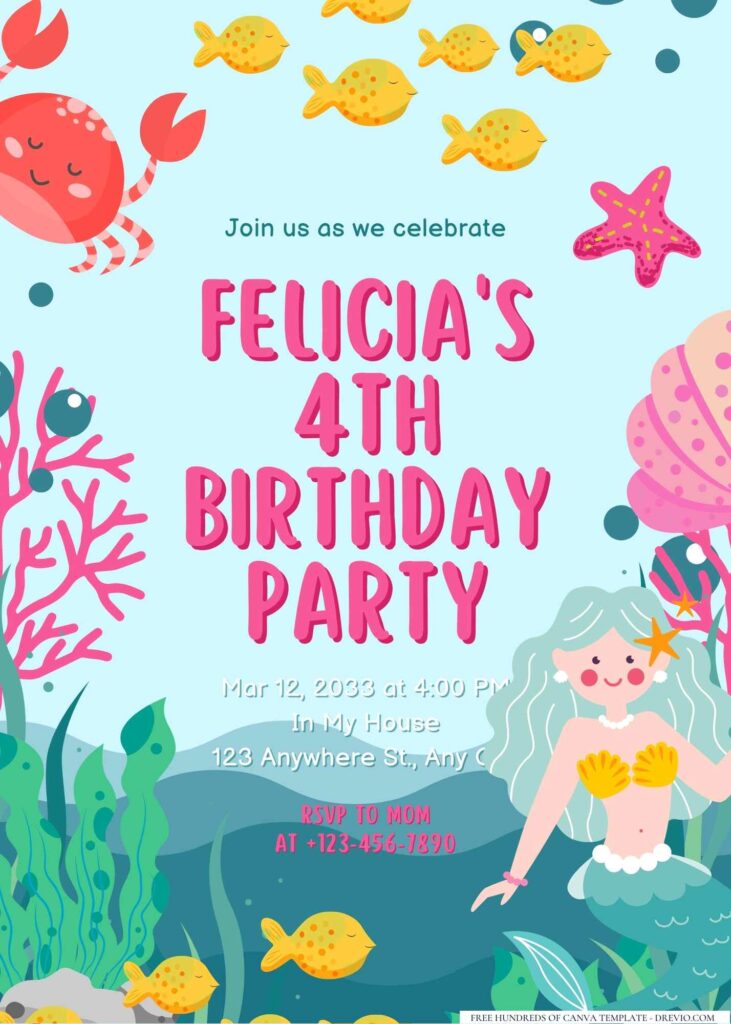 FREE Editable Mermaid Birthday Invitation