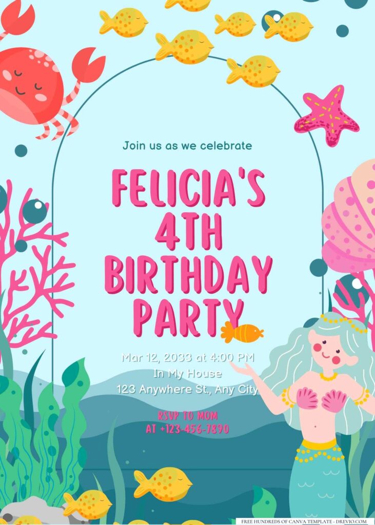 FREE Editable Mermaid Birthday Invitation