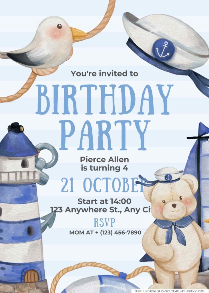 FREE Editable Nautical Birthday Invitation