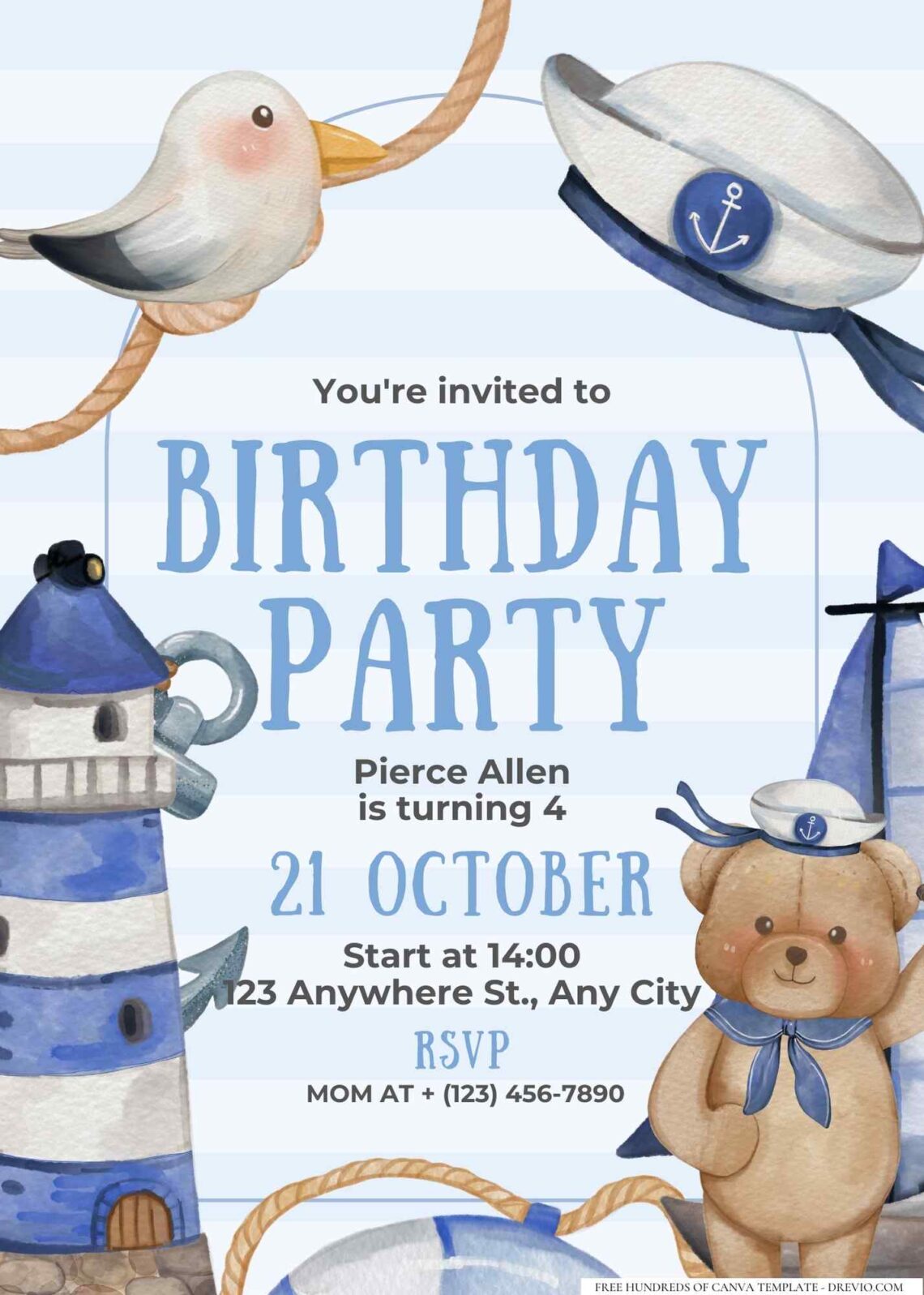 FREE Editable Nautical Birthday Invitation