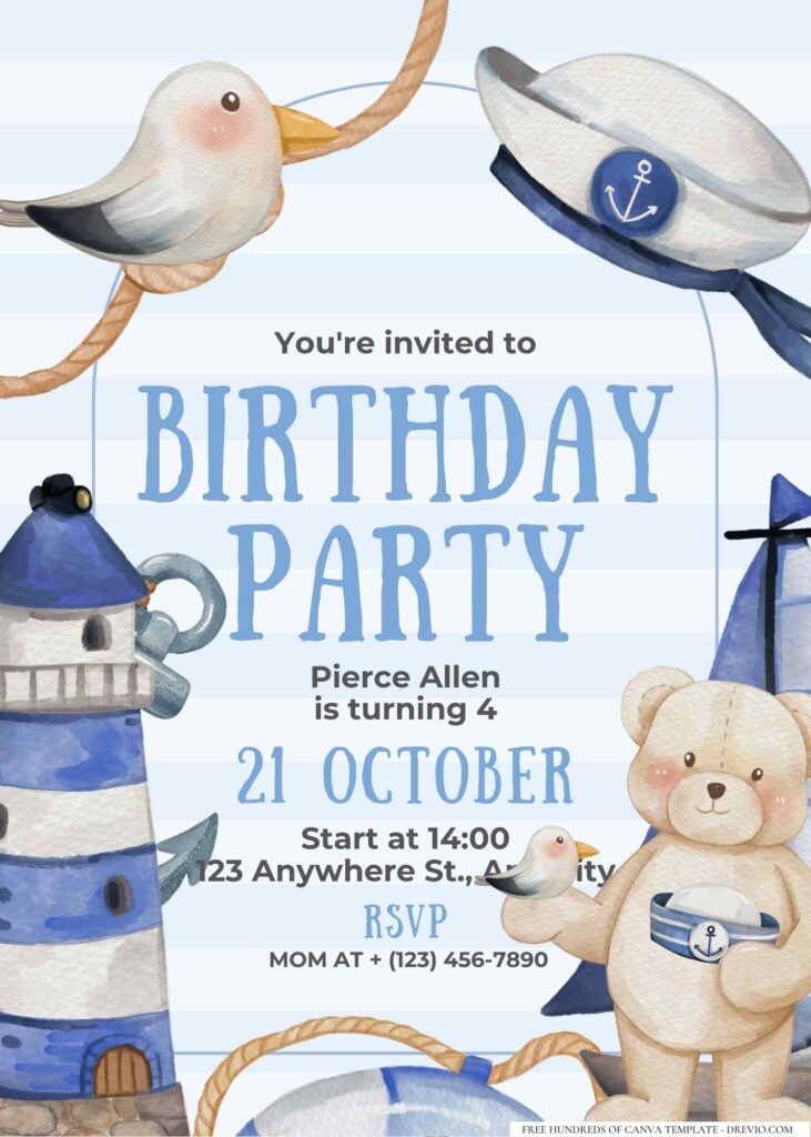 FREE Editable Nautical Birthday Invitation