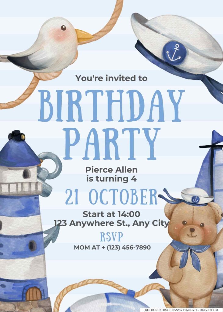 FREE Editable Nautical Birthday Invitation