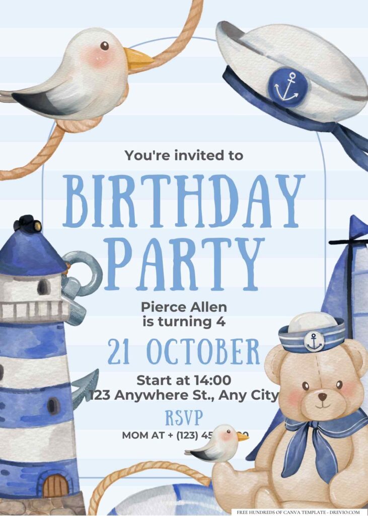 FREE Editable Nautical Birthday Invitation