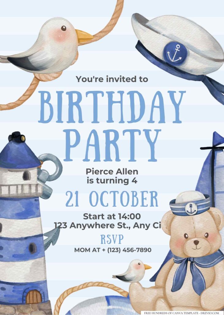 FREE Editable Nautical Birthday Invitation