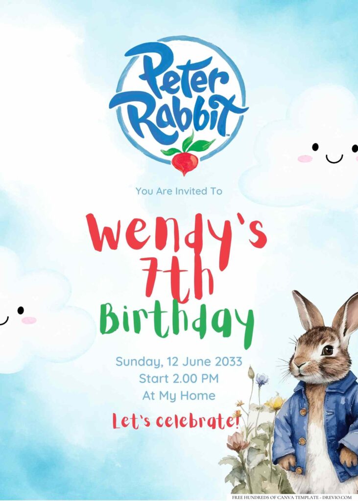 FREE Editable Peter Rabbit Birthday Invitation