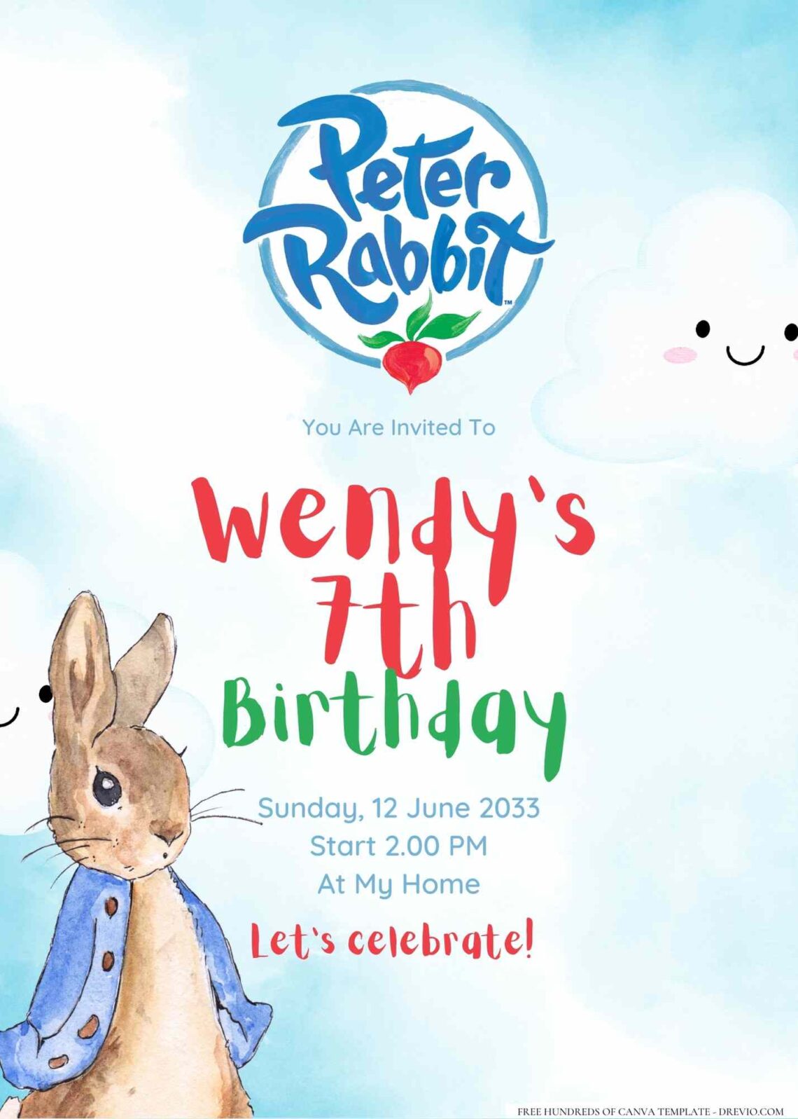 FREE Editable Peter Rabbit Birthday Invitation